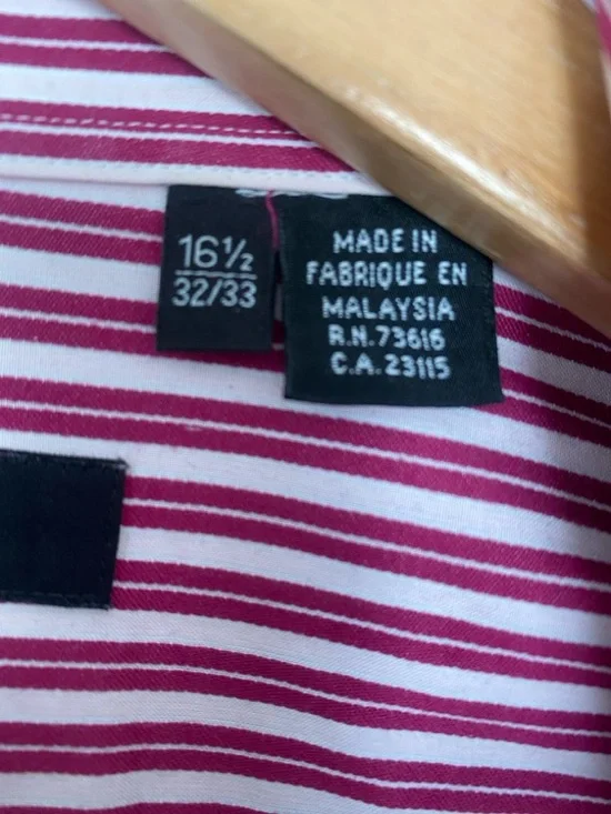 Hugo Boss Men's Red and White Stripe Dress Shirt Classic Fit Sz 16 1/2 (32/33) - Picture 7 of 9